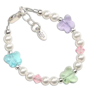 SALE! Little Girls Sterling Silver Bracelet with Butterflies and Simulated Pearls for Babies and Kids