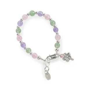SALE! Little Girls Sterling Silver Pastel Bracelet with Daisy Charm for Babies, Toddlers and Kids