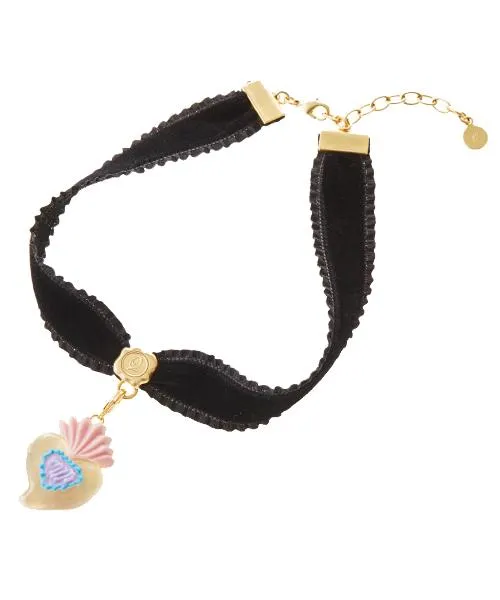 Selectable Happiness Velvet Ribbon Choker (Black & Gold)【Japan Jewelry】