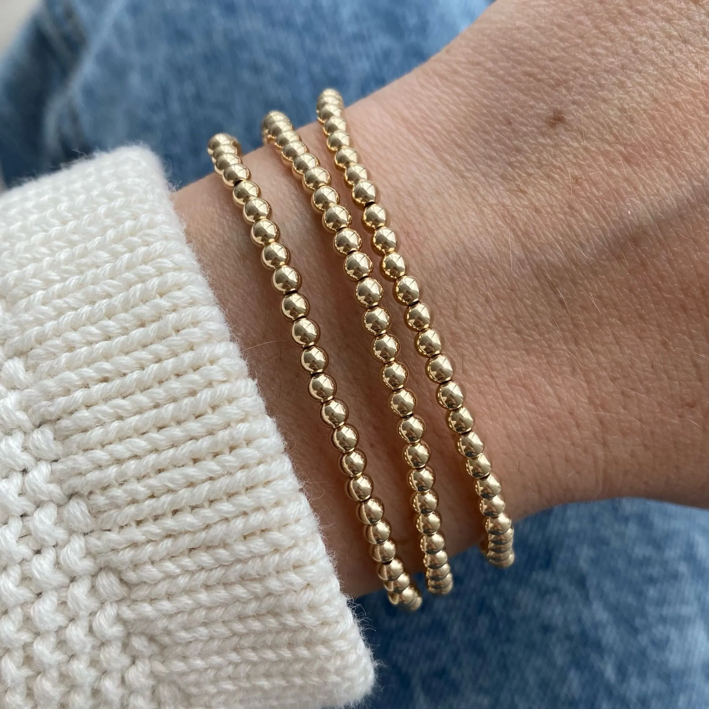 Set Three Gold Beaded Bracelet