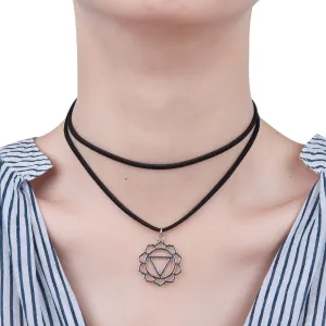 Sexy Sparkles Velvet Suede Double Layer Chakra Choker Energy Necklace for Women Girls (A: Nabhi /Manipura)