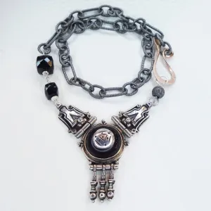 She Forged Ahead: onyx, silver, and rose gold necklace/bracelet