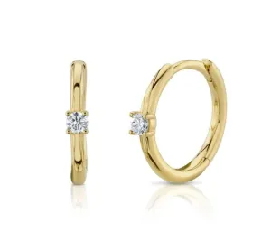 Shy Creation 14K Yellow Gold Diamond Huggie Hoops