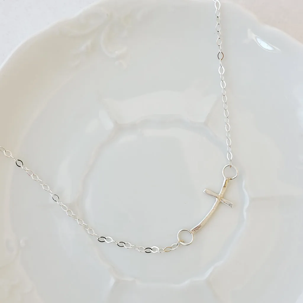 Side Cross Necklace - Sterling