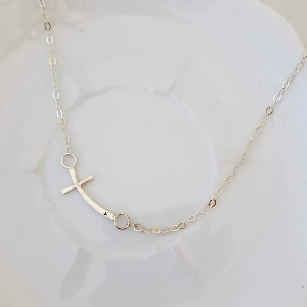 Side Cross Necklace - Sterling