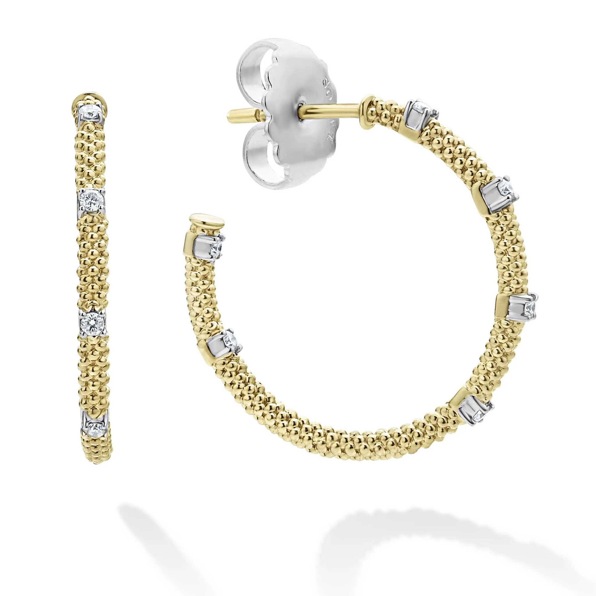 Signature Caviar 18K Gold Superfine Diamond Hoop Earrings