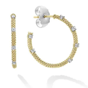 Signature Caviar 18K Gold Superfine Diamond Hoop Earrings