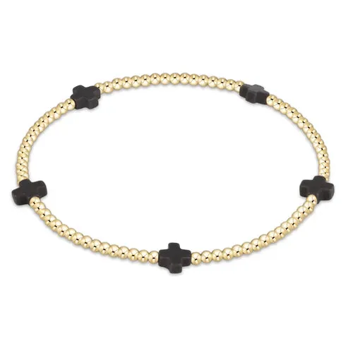 Signature Cross Small Gold Pattern 2mm Bracelet - Charcoal