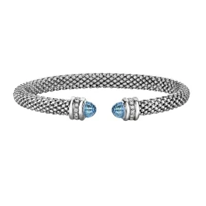 Silver, Blue Topaz & Diamond Prosecco Classic Cuff