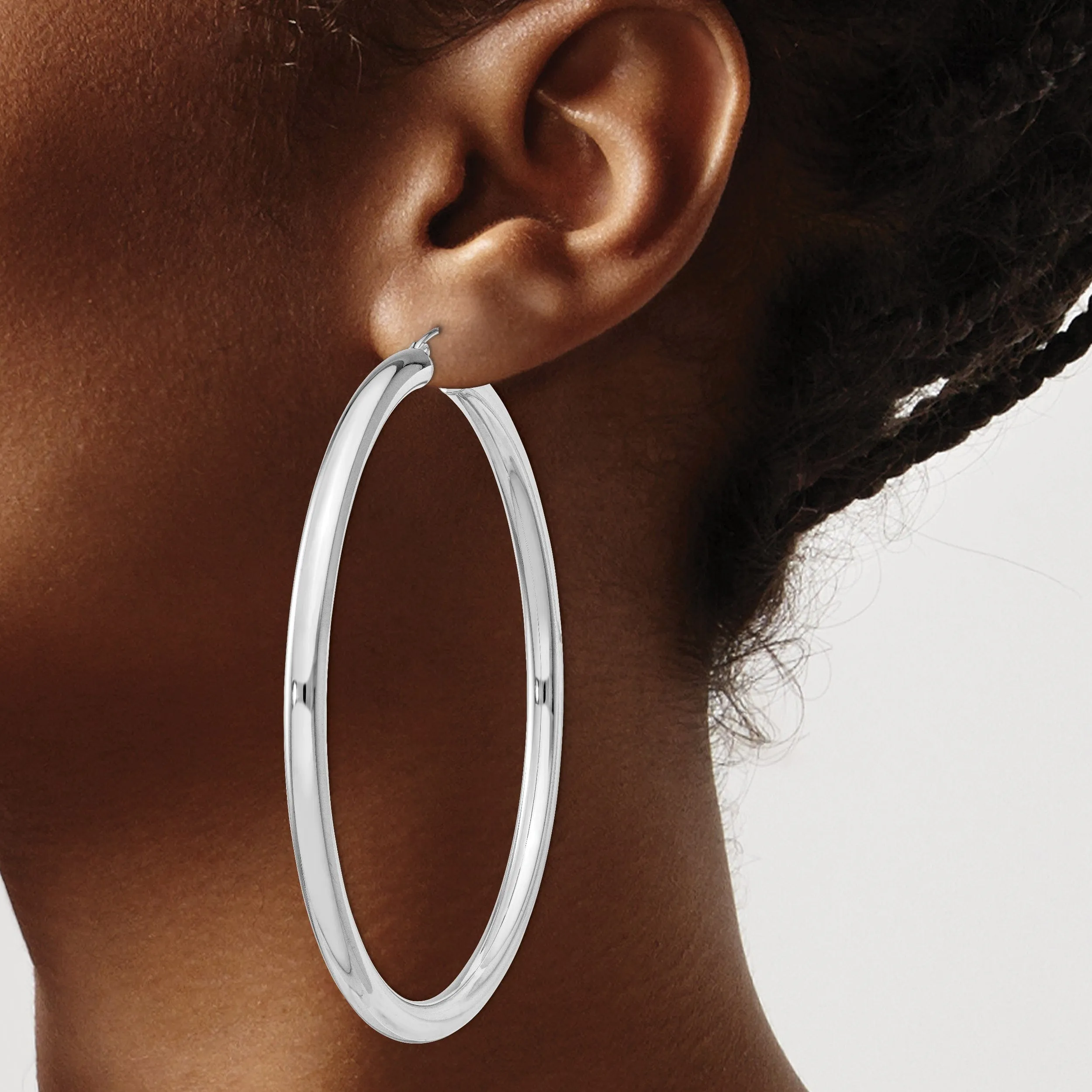 Silver Hollow Round Hoop Hinged Earrings
