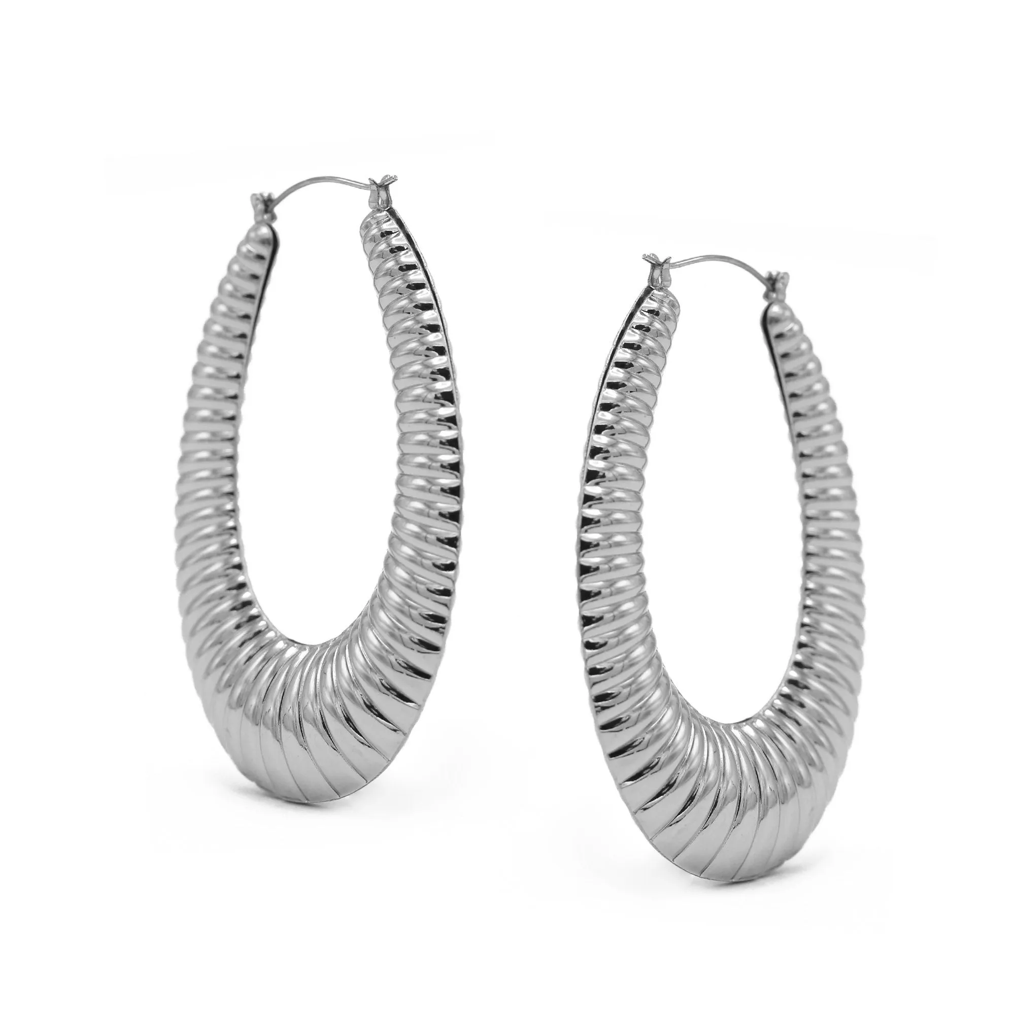 SILVER OVAL HOOP EARRINGS#HNE90616SL(SC15/LD10)