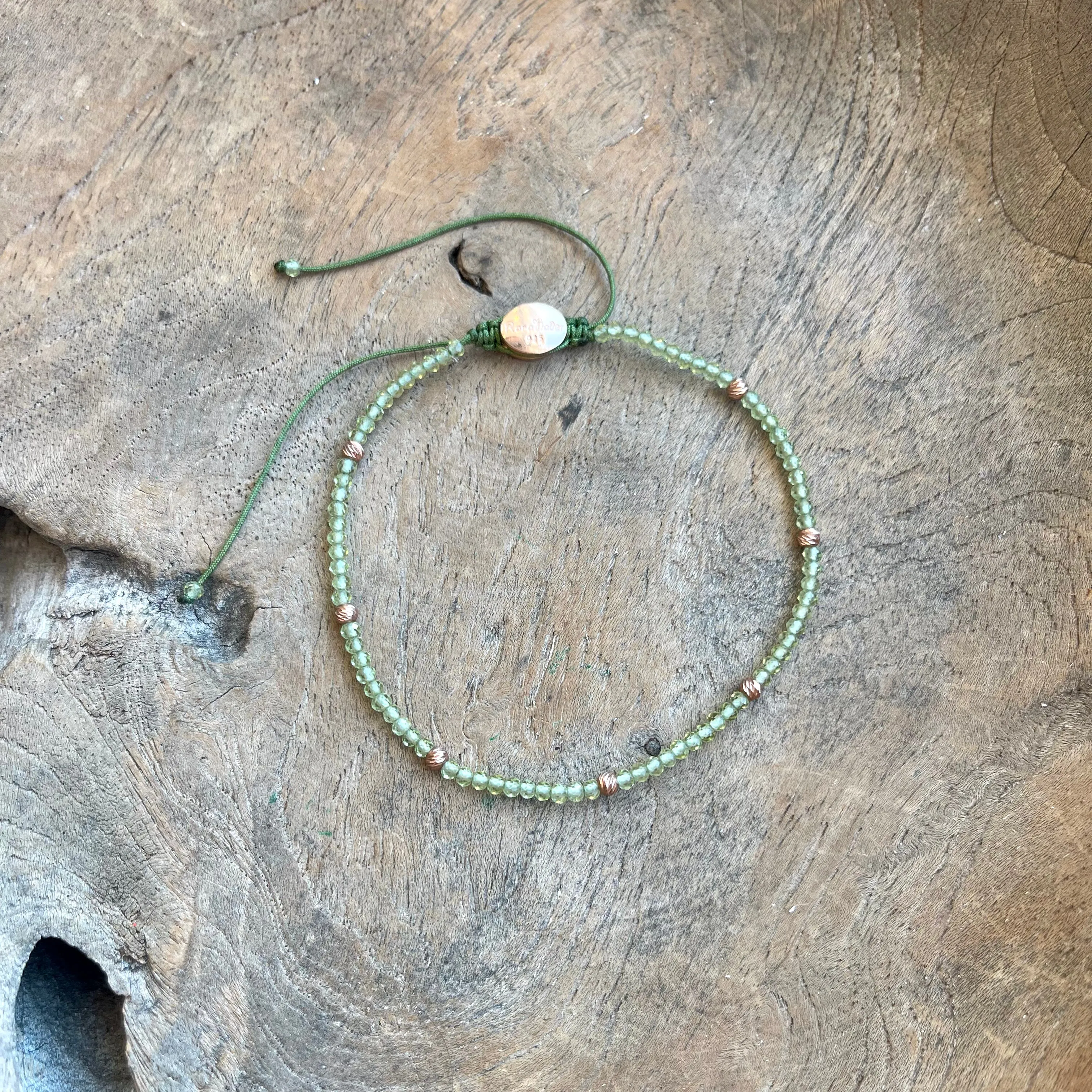Silver - Peridot Adjustable Beaded Bracelet
