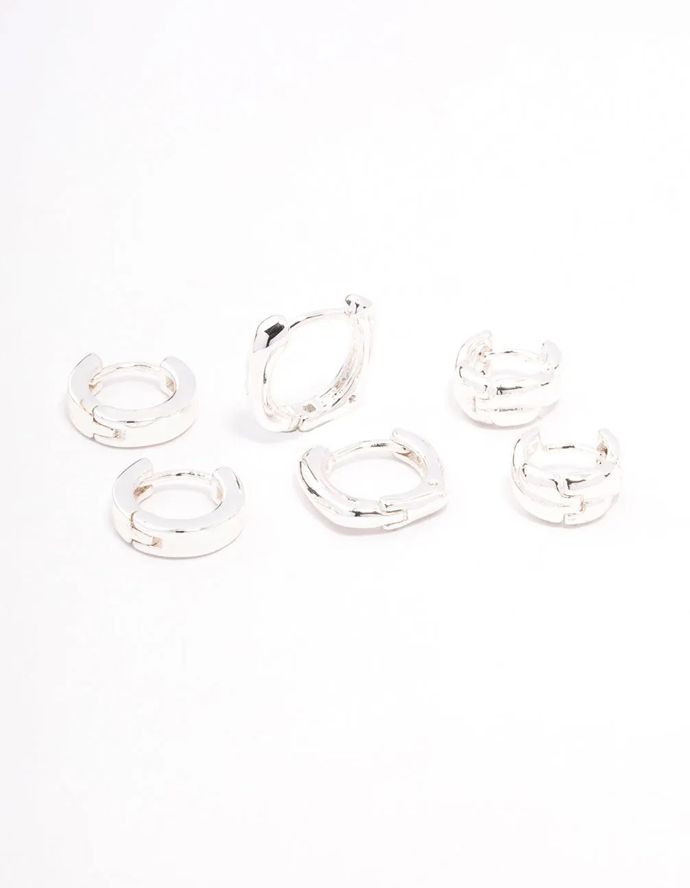 Silver Plated Brass  Chunky Rope Huggie Earring 3-Pack