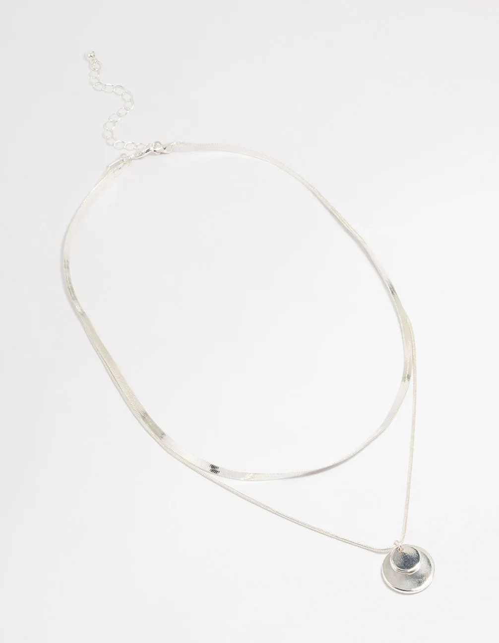 Silver Plated Disc Pendant Layered Necklace