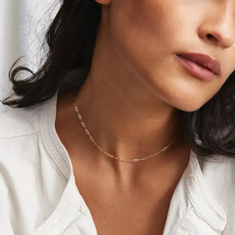 Silver Tone Stainless Steel Fine Paperclip Choker Necklace