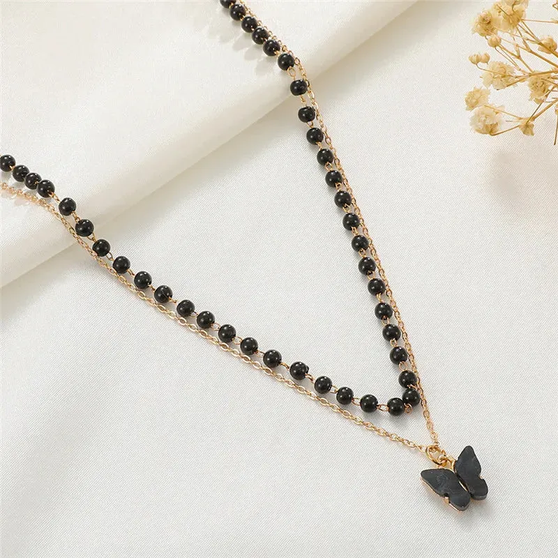 Simple Hip Hop Butterfly Tassel Choker Necklace For Women Teens Girls Punk Link Chain Necklace Party Daily Fashion Jewelry