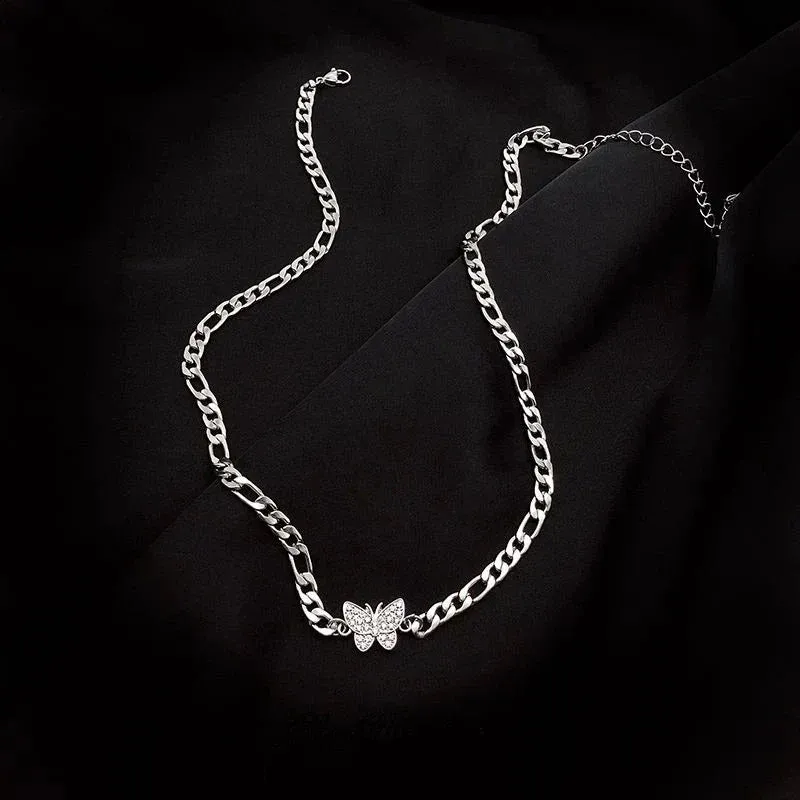 Simple Hip Hop Butterfly Tassel Choker Necklace For Women Teens Girls Punk Link Chain Necklace Party Daily Fashion Jewelry