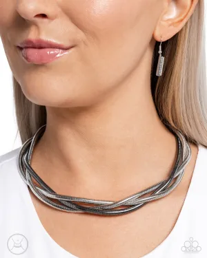 Sleek Splendor - Silver - and Gunmetal Mixed Metal Braided Chain Paparazzi Choker Necklace