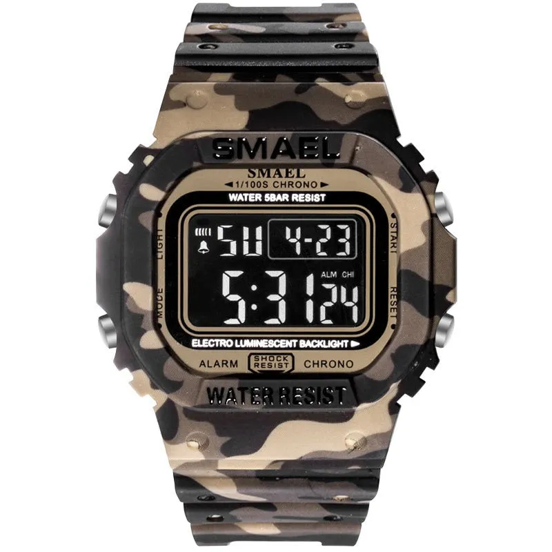 SMAEL Digital Watch Men Sports Watches LED Military Army Camouflage Wrist Watch For Boy Waterproof Top Brand Student Stopwatch