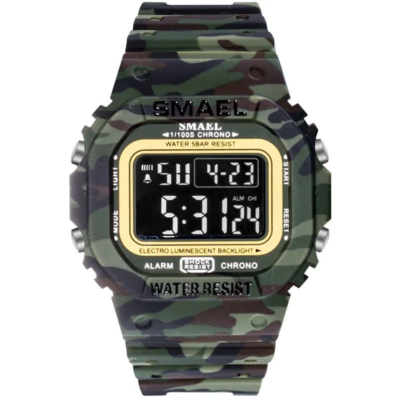 SMAEL Digital Watch Men Sports Watches LED Military Army Camouflage Wrist Watch For Boy Waterproof Top Brand Student Stopwatch