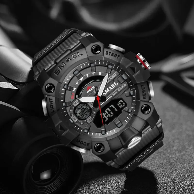 SMAEL Fashion Mens Military Sports Watches Top Brand Luxury Quartz Waterproof Watch Men LED Digital Wristwatch Relogio Masculino