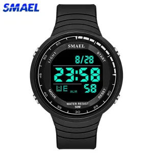 SMAEL Fashion Watches Men Digital Watch Black Sport Watch Mens Waterproof Auto Date Chrono Alarm Military Electronic Clock Man