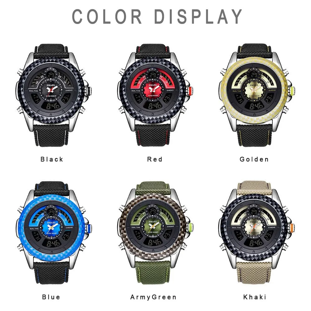 SMAEL Men Sports Watches Mens LED Analog Digital LED Watch Male Army Military Dual Display Quartz Clock Mens Relogio Masculino