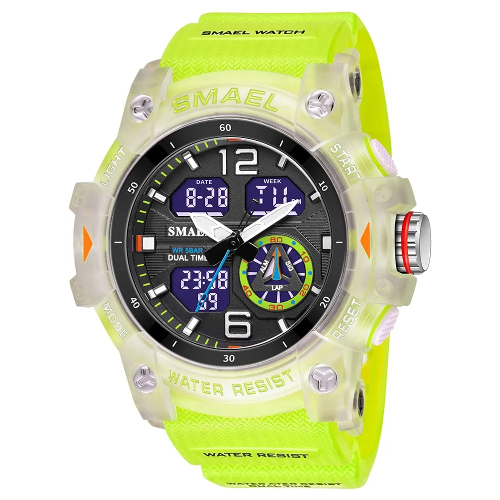 SMAEL Sports Men&#39;s Watches Top Brand Luxury Military Alarm Quartz Watch Men Waterproof Digital Dual Time Display Clock For Male