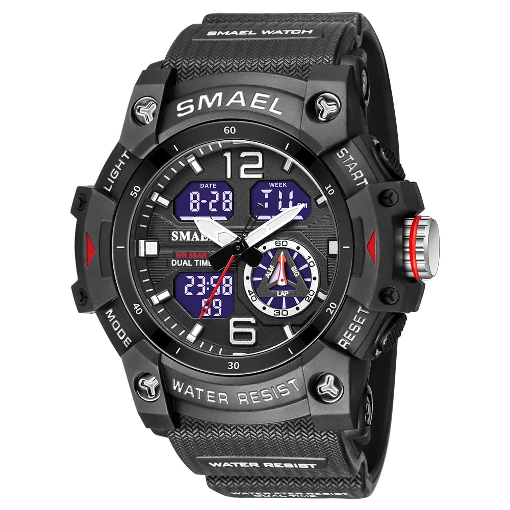 SMAEL Sports Men&#39;s Watches Top Brand Luxury Military Alarm Quartz Watch Men Waterproof Digital Dual Time Display Clock For Male