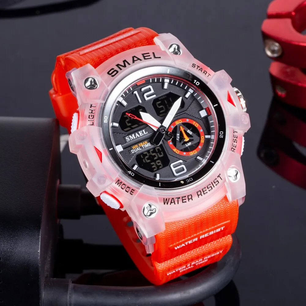 SMAEL Sports Men&#39;s Watches Top Brand Luxury Military Alarm Quartz Watch Men Waterproof Digital Dual Time Display Clock For Male