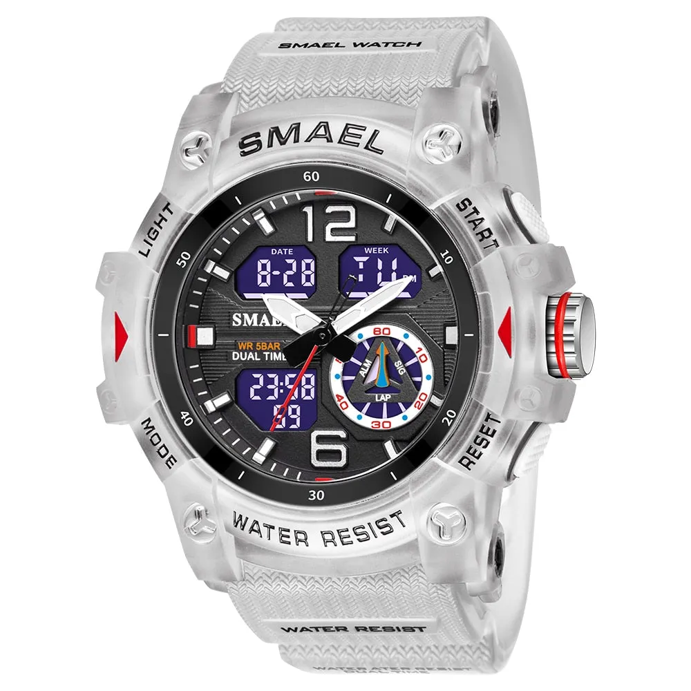 SMAEL Sports Men&#39;s Watches Top Brand Luxury Military Alarm Quartz Watch Men Waterproof Digital Dual Time Display Clock For Male