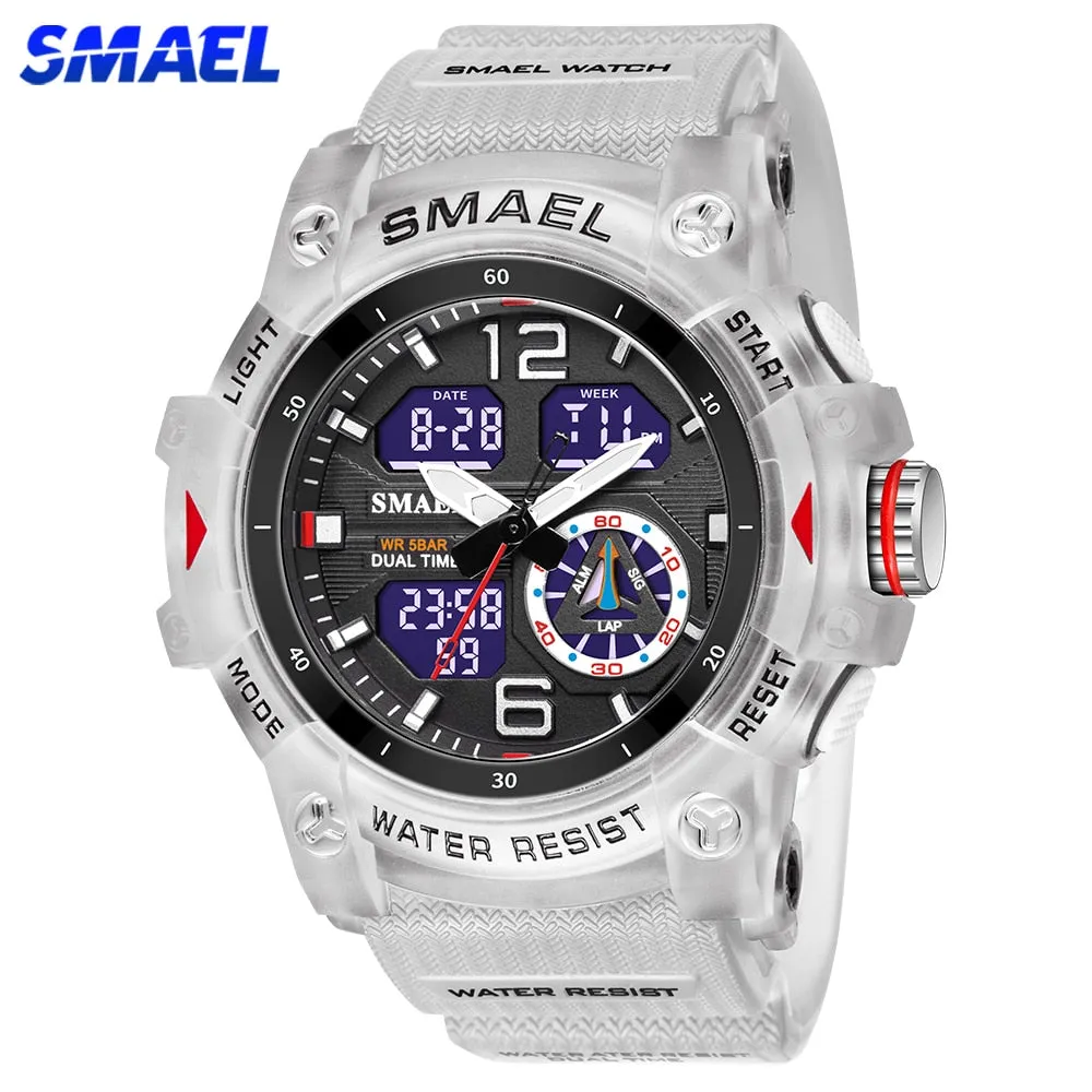SMAEL Sports Men&#39;s Watches Top Brand Luxury Military Alarm Quartz Watch Men Waterproof Digital Dual Time Display Clock For Male