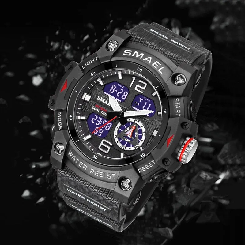 SMAEL Sports Men&#39;s Watches Top Brand Luxury Military Alarm Quartz Watch Men Waterproof Digital Dual Time Display Clock For Male
