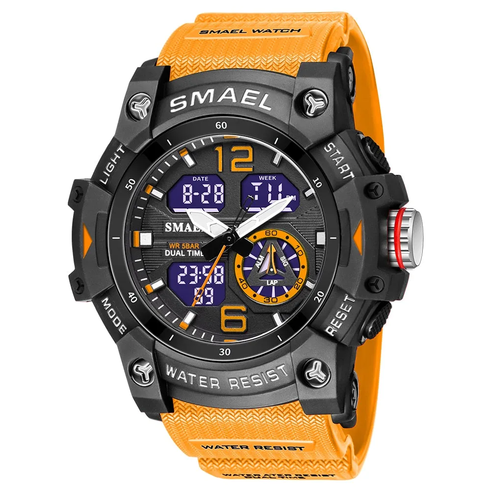 SMAEL Sports Men&#39;s Watches Top Brand Luxury Military Alarm Quartz Watch Men Waterproof Digital Dual Time Display Clock For Male