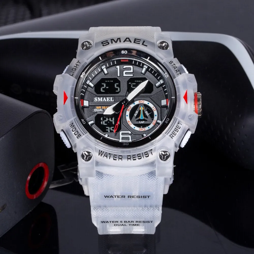 SMAEL Sports Men&#39;s Watches Top Brand Luxury Military Alarm Quartz Watch Men Waterproof Digital Dual Time Display Clock For Male