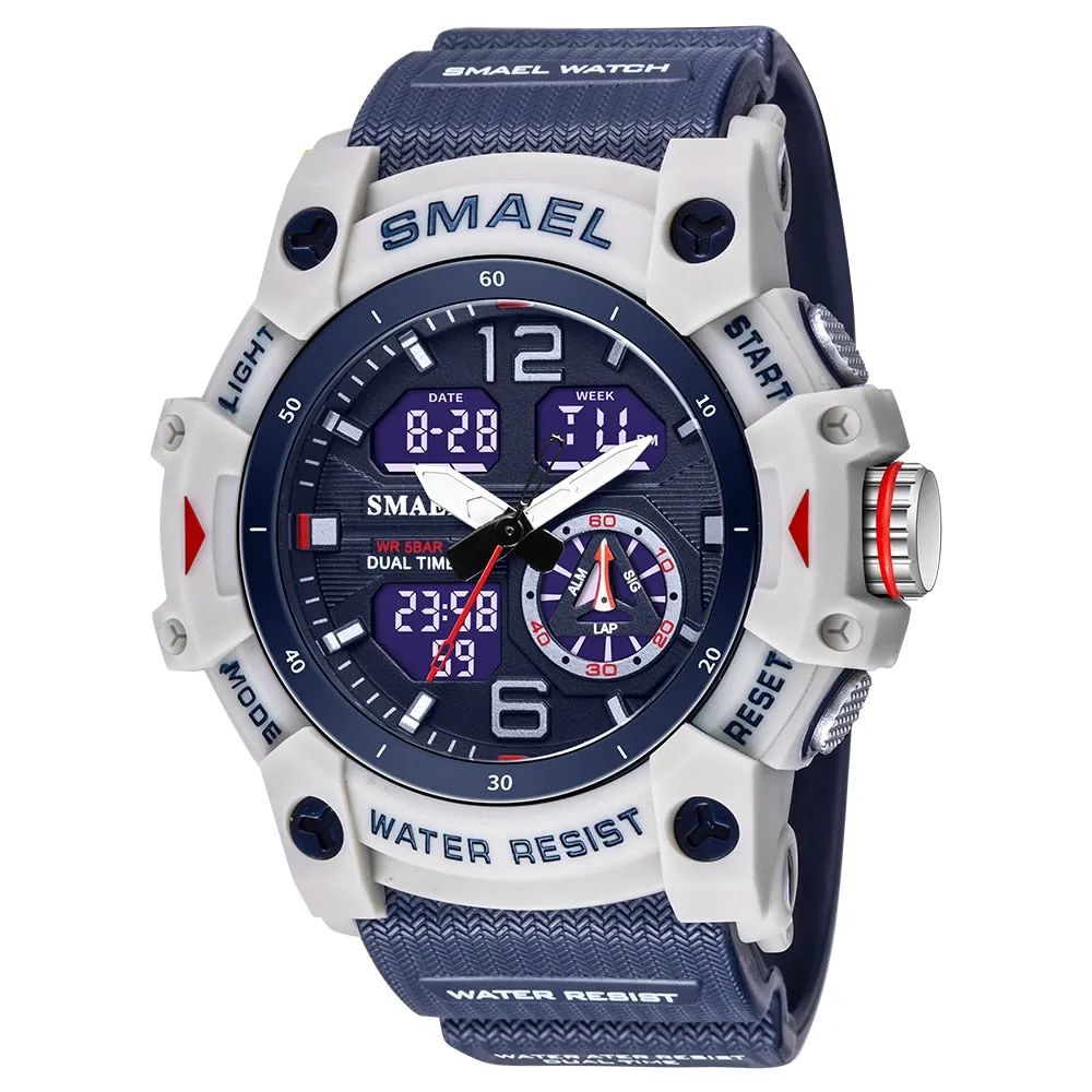 SMAEL Sports Men&#39;s Watches Top Brand Luxury Military Alarm Quartz Watch Men Waterproof Digital Dual Time Display Clock For Male