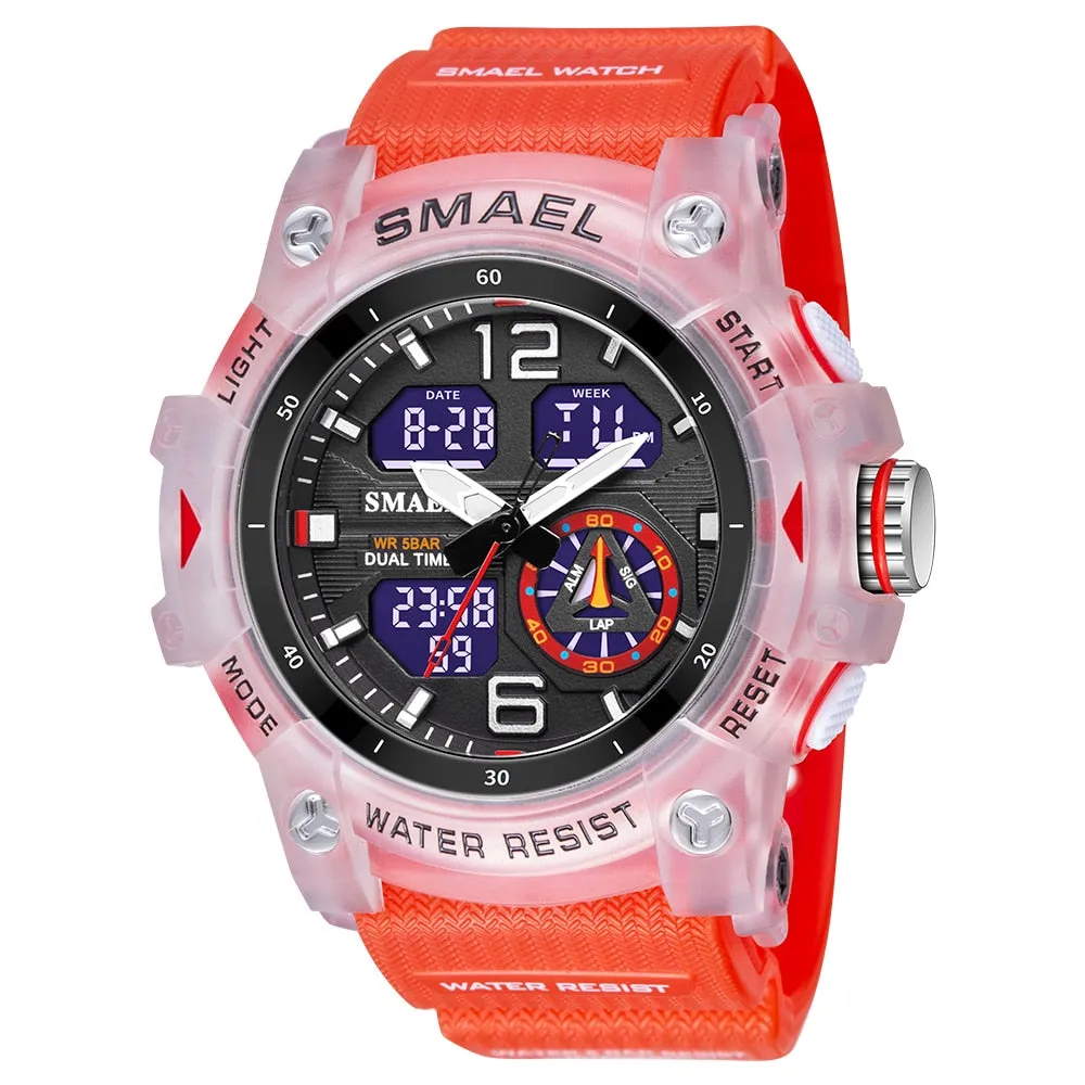 SMAEL Sports Men&#39;s Watches Top Brand Luxury Military Alarm Quartz Watch Men Waterproof Digital Dual Time Display Clock For Male