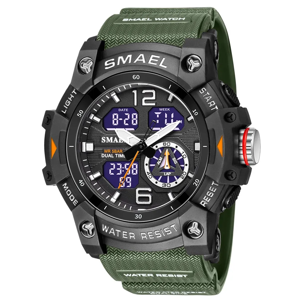 SMAEL Sports Men&#39;s Watches Top Brand Luxury Military Alarm Quartz Watch Men Waterproof Digital Dual Time Display Clock For Male