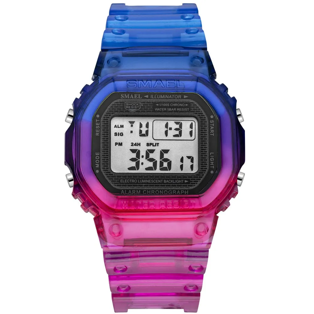 SMAEL Teenager Fashion Digital Watch Women Waterproof Backlight Multifunction Student WristWatch Student Dial LED Ladies Watches