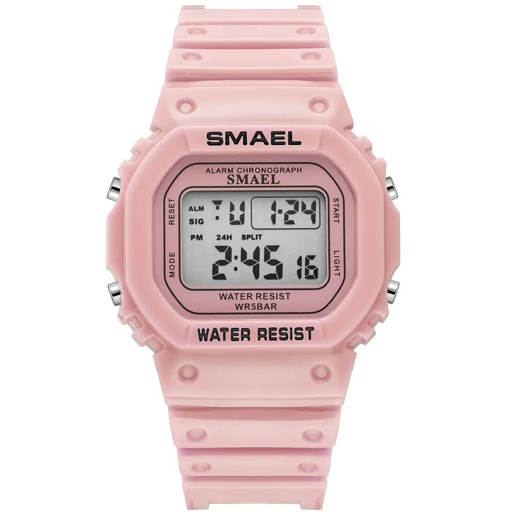SMAEL Teenager Fashion Digital Watch Women Waterproof Backlight Multifunction Student WristWatch Student Dial LED Ladies Watches