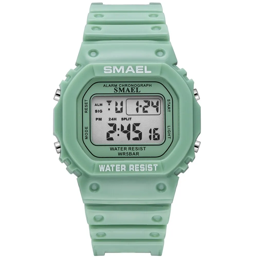 SMAEL Teenager Fashion Digital Watch Women Waterproof Backlight Multifunction Student WristWatch Student Dial LED Ladies Watches