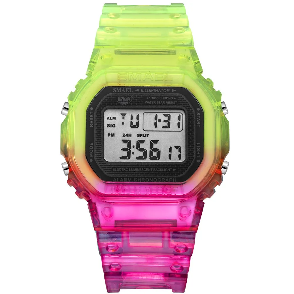 SMAEL Teenager Fashion Digital Watch Women Waterproof Backlight Multifunction Student WristWatch Student Dial LED Ladies Watches