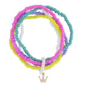 Solid Pastel Beaded Bracelet Set w/Crown Charm
