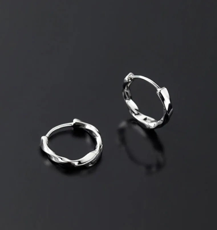Solid Silver Twist Huggies Hoop earrings-SH047