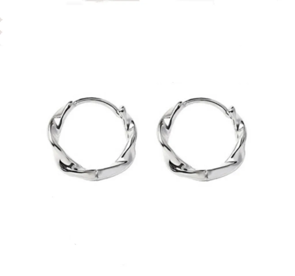 Solid Silver Twist Huggies Hoop earrings-SH047