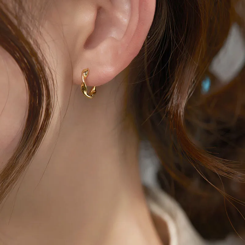 Solid Silver Twist Huggies Hoop earrings-SH047