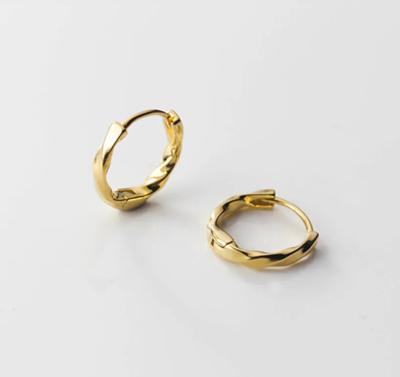 Solid Silver Twist Huggies Hoop earrings-SH047