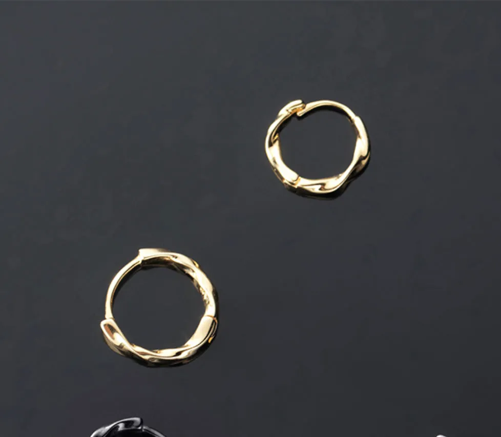 Solid Silver Twist Huggies Hoop earrings-SH047