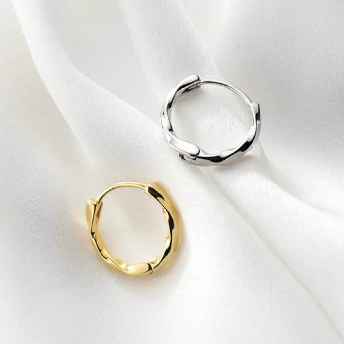Solid Silver Twist Huggies Hoop earrings-SH047