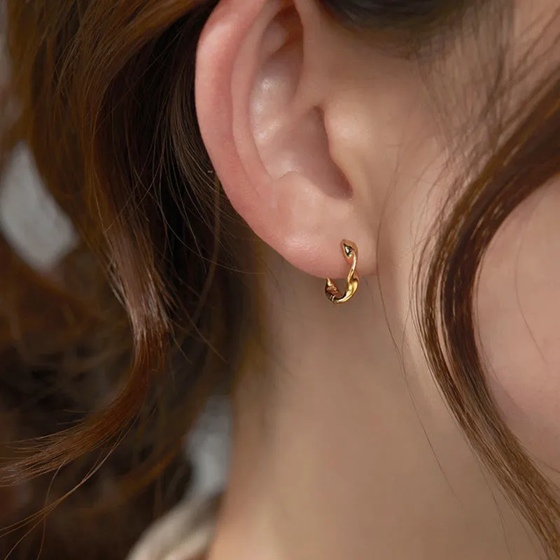 Solid Silver Twist Huggies Hoop earrings-SH047